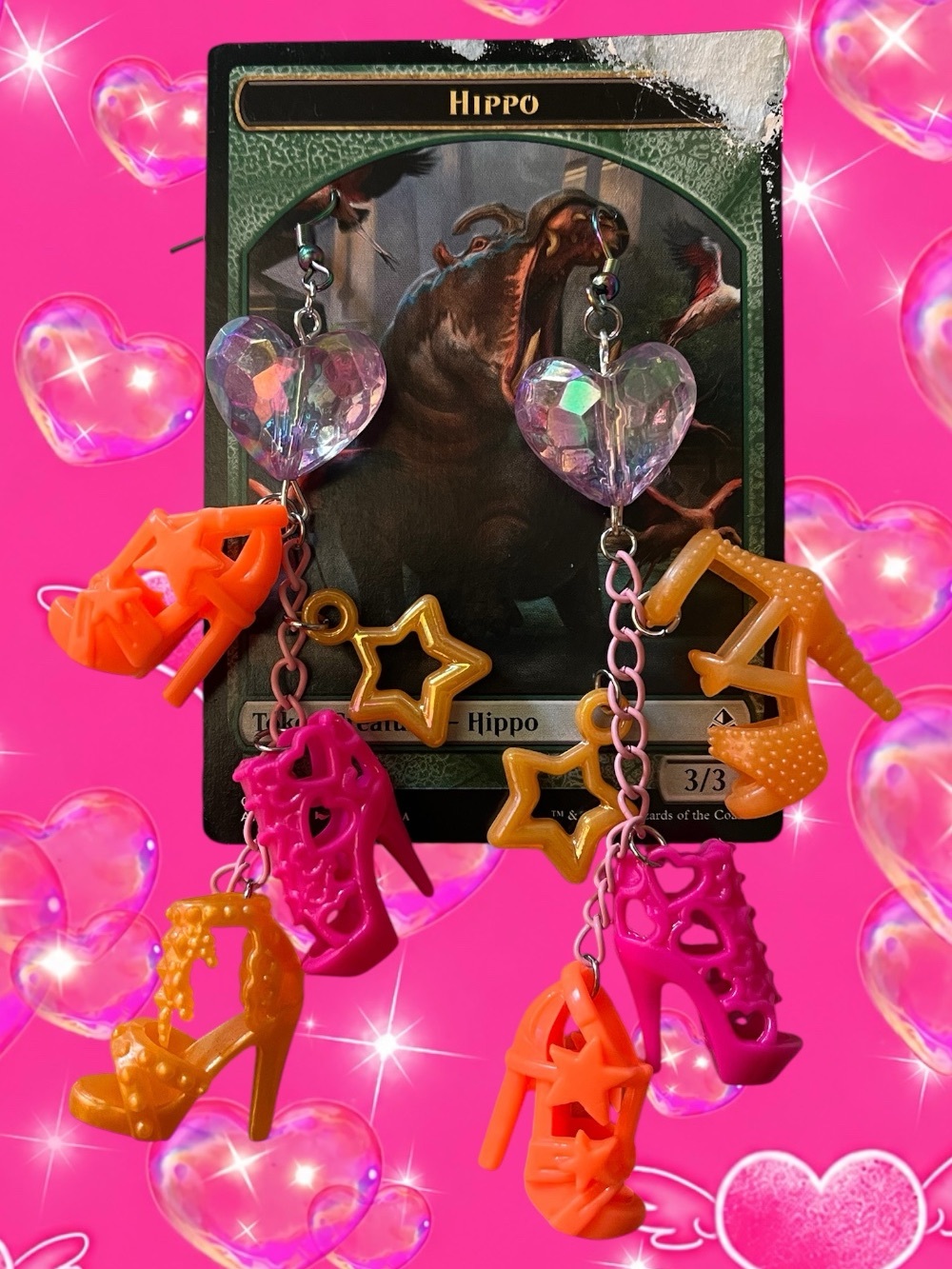 Irregular Choice-Inspired Heart & Shoe Dangle Earrings - Pink, Orange, Yellow